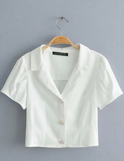 Fashion White Cuffed Collar Short Shirt