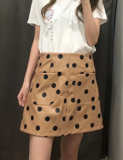 Fashion Khaki Polka Dot Printed A Word Skirt