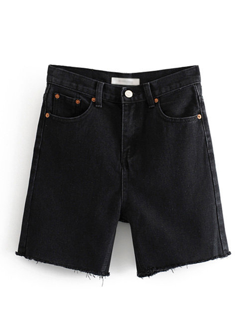 Fashion Black Washed Denim Five-pointed Shorts