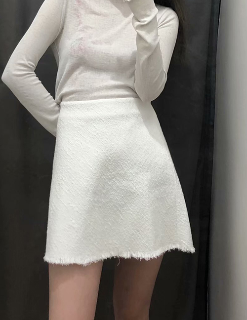 Fashion White Raw Edge A Word Skirt