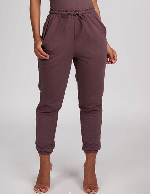 Fashion Coffee Color Strap Straight Pants