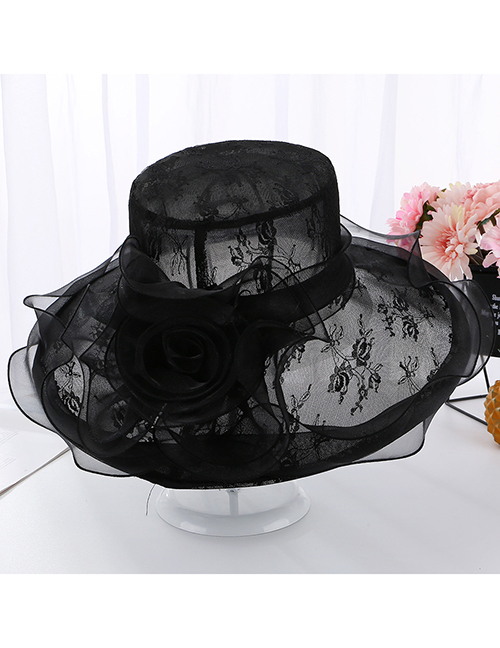 Fashion Black Lace Wavy Sun Hat