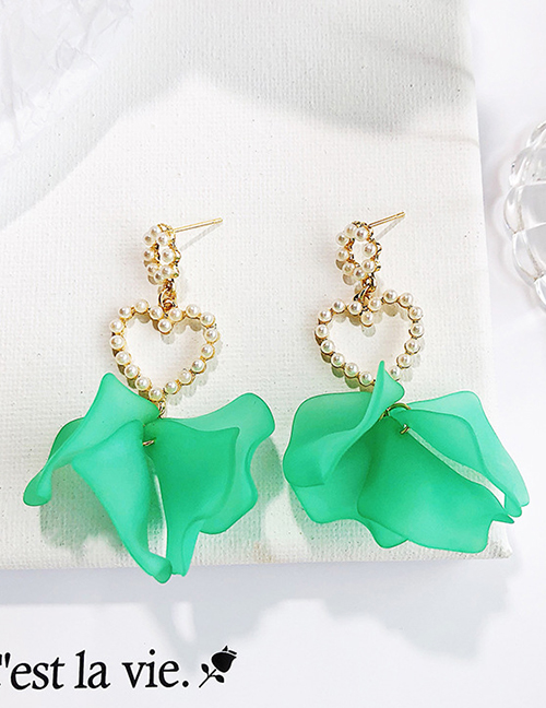 Fashion Green Pearl Flower Hollow Love Earrings