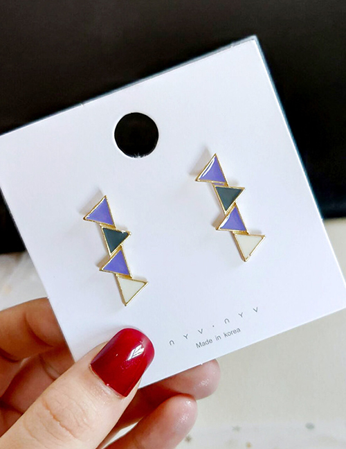 Fashion Purple Contrast Triangle Earrings