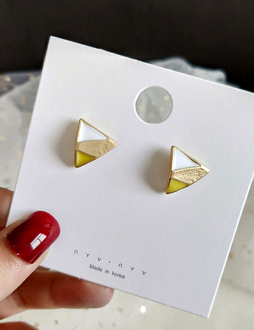 Fashion White Stitching Glazed Triangle Stud Earrings