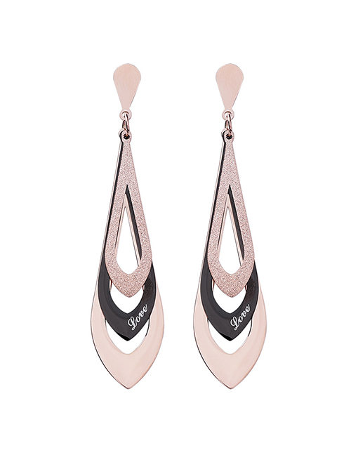 Fashion Rose Gold Three-layer Geometric Titanium Steel Earrings