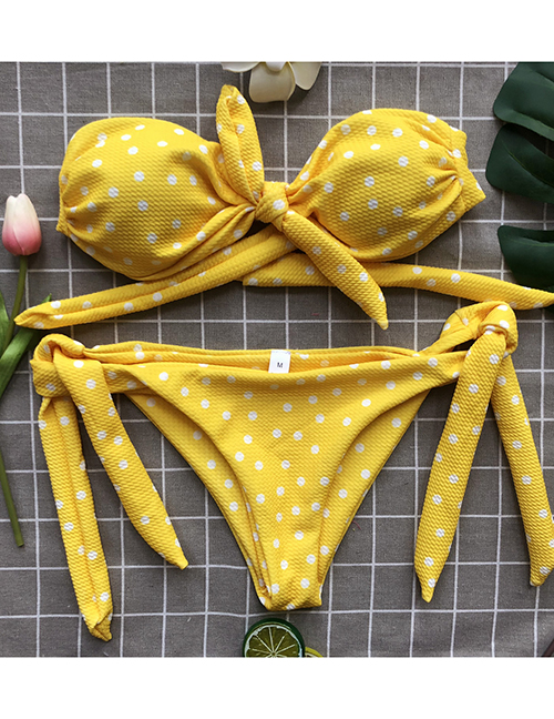 Fashion Yellow Dot Printed Split Swimsuit