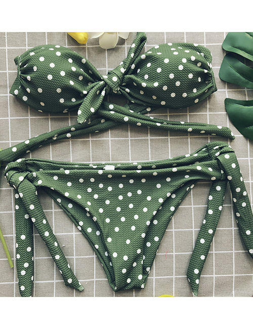 Fashion Green Dot Printed Split Swimsuit