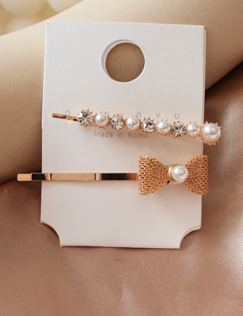 Fashion Gold Pearl Flower With Diamond Hair Clip Set