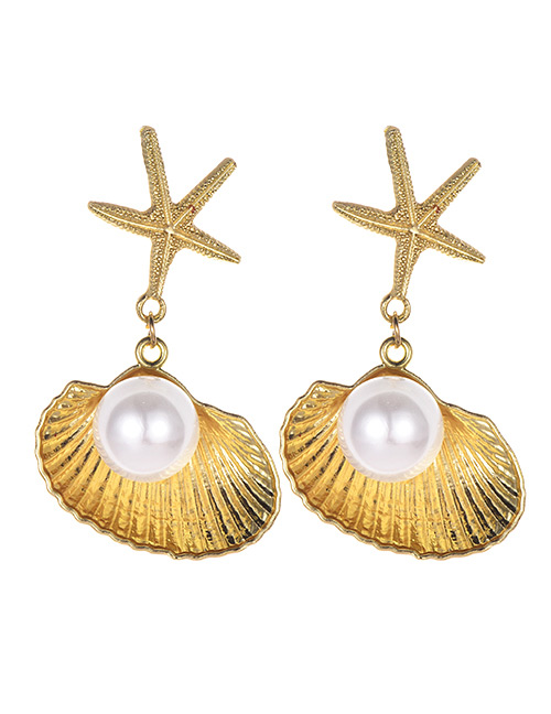 Fashion White Alloy Starfish Shell Pearl Earrings