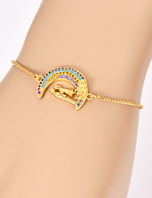 Fashion Gold Copper Inlay Zircon Crescent Bracelet