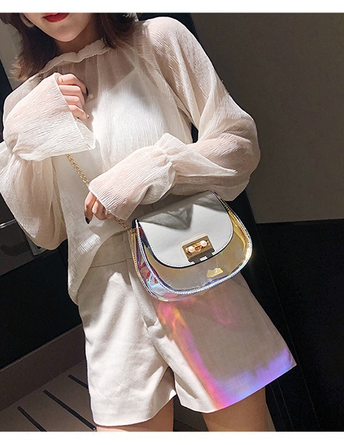 Fashion Gray Transparent Pearl Lock Crossbody Bag
