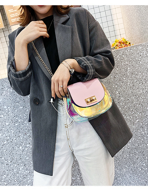 Fashion Pink Transparent Pearl Lock Crossbody Bag