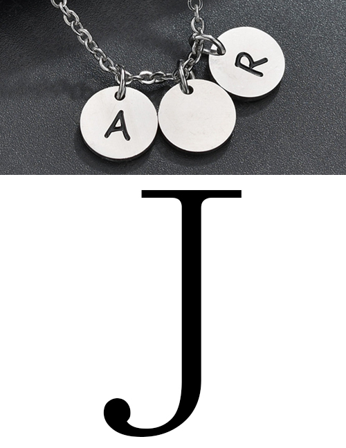 Fashion Steel Color J Letter Corrosion Dripping Round Medal Pendant