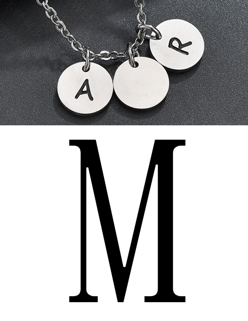 Fashion Steel Color M Letter Corrosion Dripping Round Medal Pendant