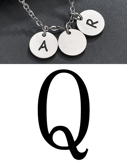 Fashion Steel Color Q Letter Corrosion Dripping Round Medal Pendant