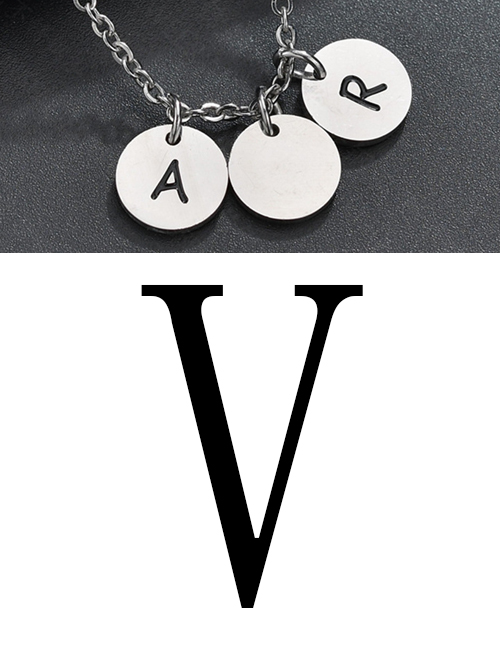 Fashion Steel Color V Letter Corrosion Dripping Round Medal Pendant
