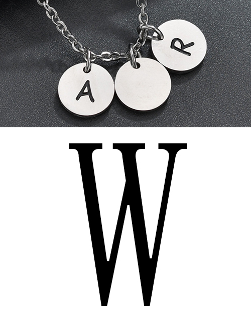 Fashion Steel Color W Letter Corrosion Dripping Round Medal Pendant