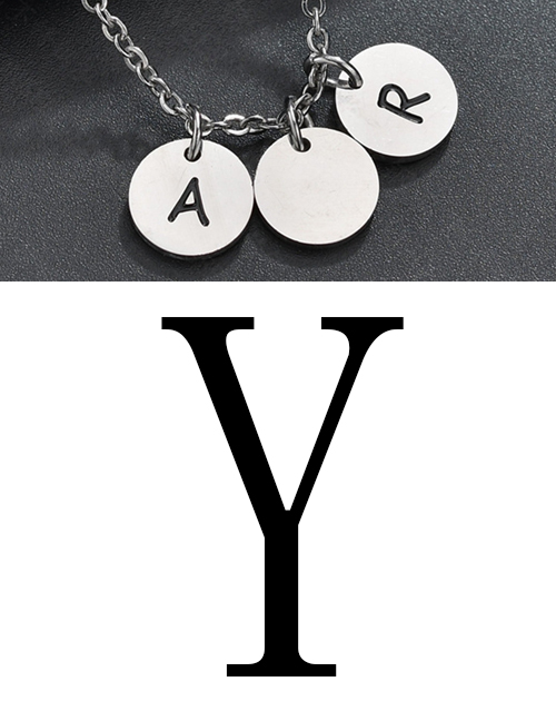 Fashion Steel Color Y Letter Corrosion Dripping Round Medal Pendant