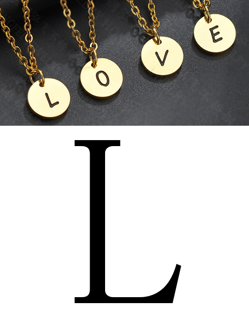 Fashion Gold L Letter Corrosion Dripping Round Medal Pendant
