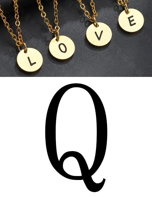 Fashion Golden Q Letter Corrosion Dripping Round Medal Pendant