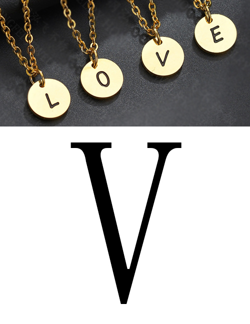 Fashion Golden V Letter Corrosion Dripping Round Medal Pendant