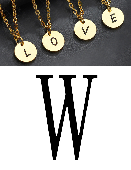 Fashion Golden W Letter Corrosion Dripping Round Medal Pendant