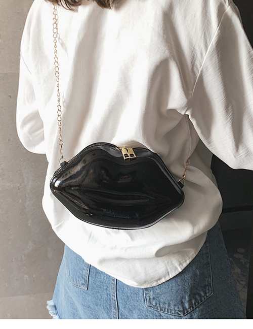 Fashion Black Lips One-shoulder Painted Crossbody Bag