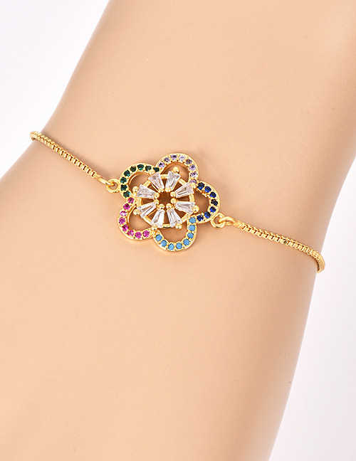 Fashion Gold Copper Inlaid Zircon Flower Bracelet