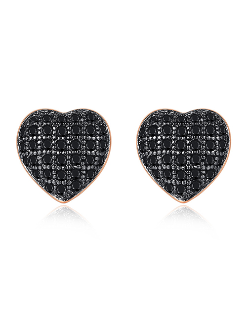 Fashion Black Zirconium Rose Gold Heart Shaped Earring