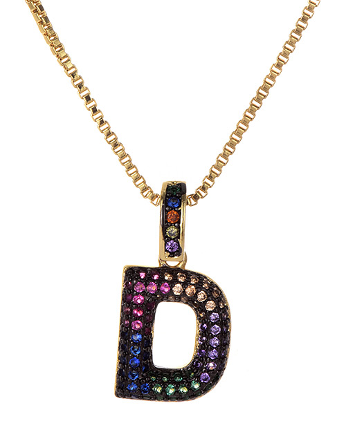 Fashion D Gold Copper Inlaid Zircon Letter Necklace