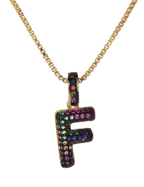 Fashion F Gold Copper Inlaid Zircon Letter Necklace