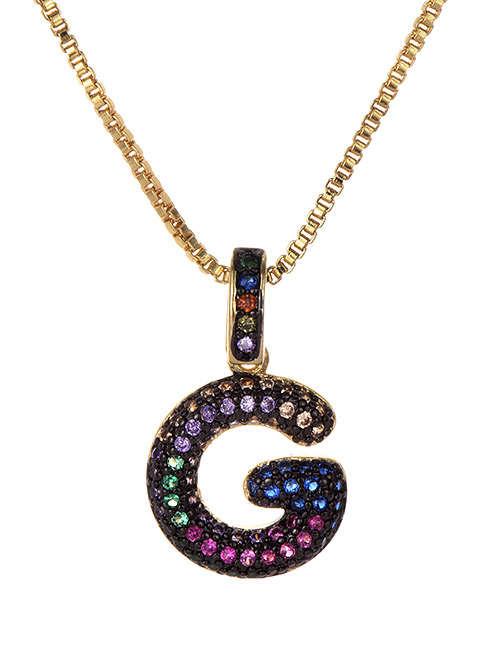 Fashion G Gold Copper Inlaid Zircon Letter Necklace