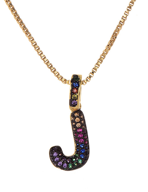 Fashion J Gold Copper Inlaid Zircon Letter Necklace