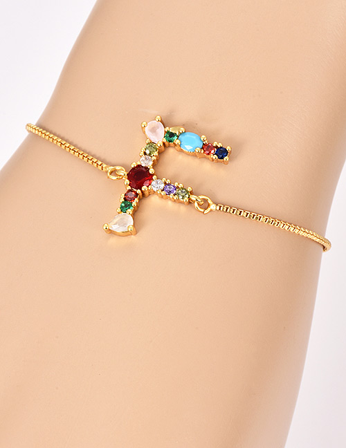 Fashion F Gold Copper Inlaid Zircon Letter Bracelet