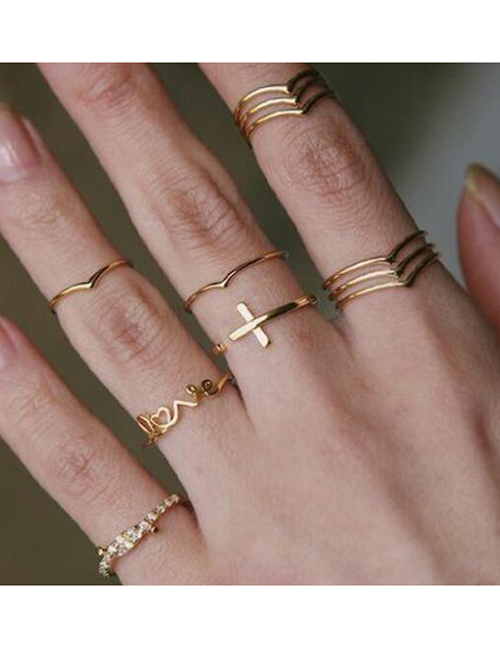 Fashion Gold Letter V-shaped Hollow Three-layer Ring