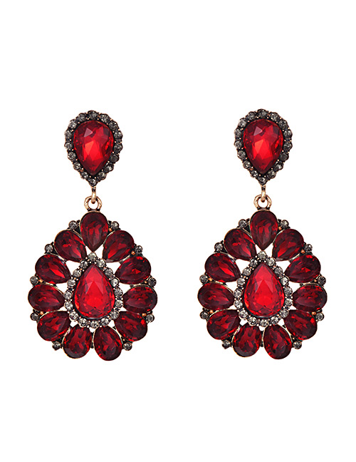 Fashion Red Alloy Diamond Drop Shape Earrings
