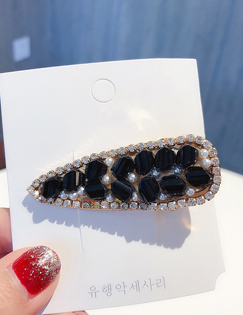 Fashion Black Pearl Drop Diamond Hair Clip