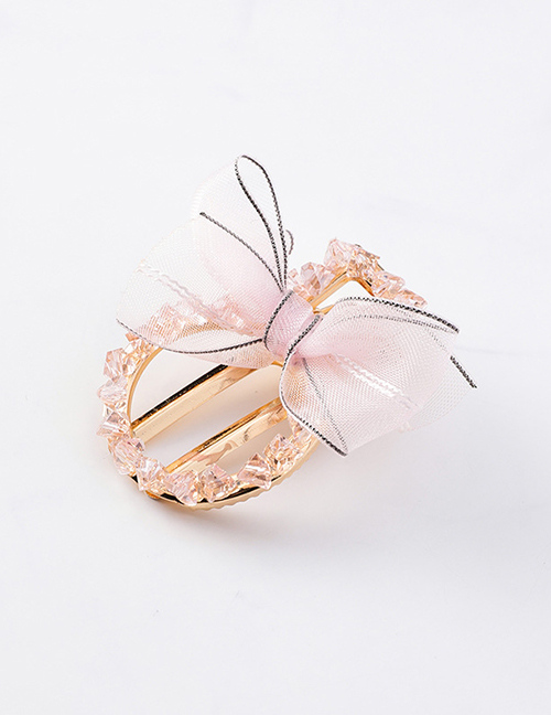 Fashion Pink (round) Crepe Bow And Diamond Hair Clip
