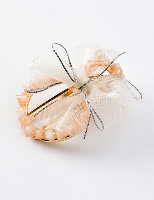 Fashion Beige (round) Crepe Bow And Diamond Hair Clip