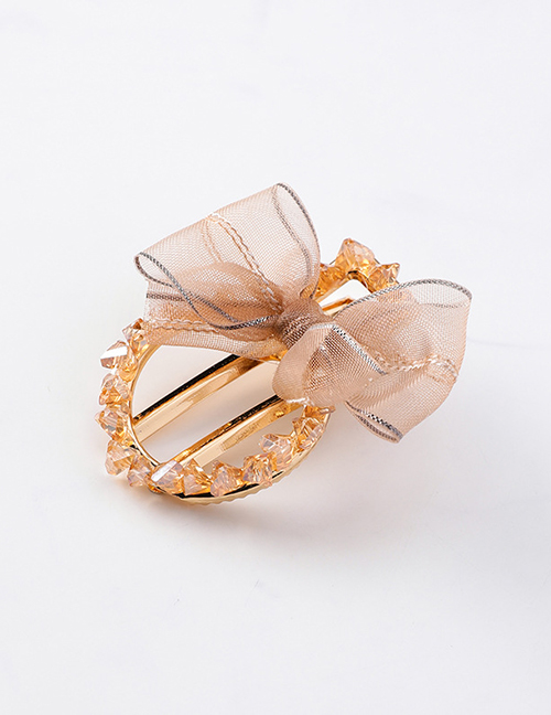 Fashion Champagne (round) Crepe Bow And Diamond Hair Clip