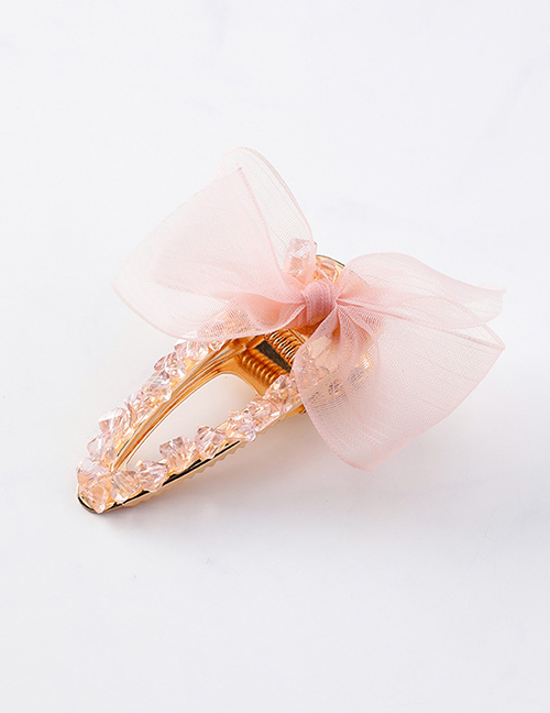 Fashion Pink (triangle) Crepe Bow And Diamond Hair Clip