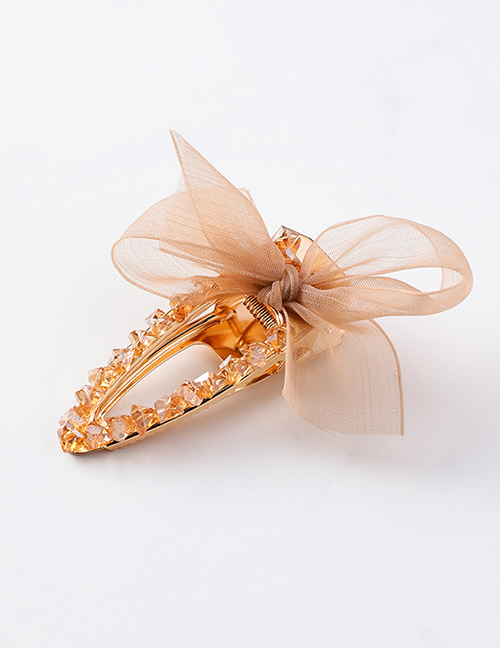 Fashion Champagne (triangle) Crepe Bow And Diamond Hair Clip