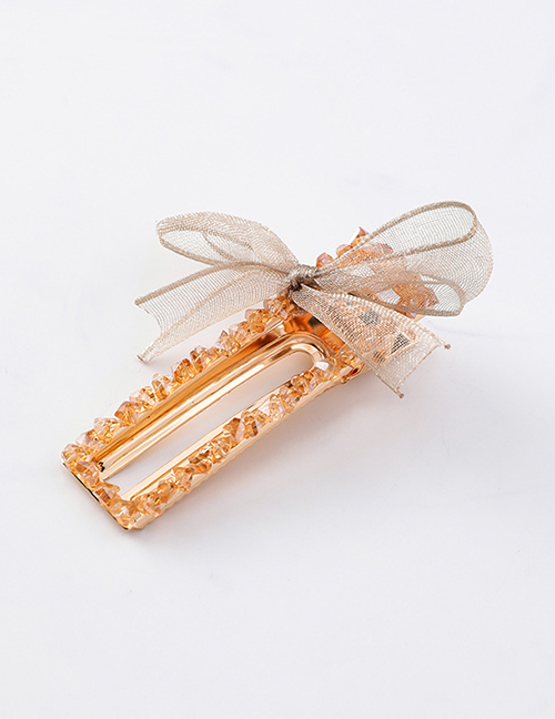 Fashion Champagne (rectangular) Crepe Bow And Diamond Hair Clip