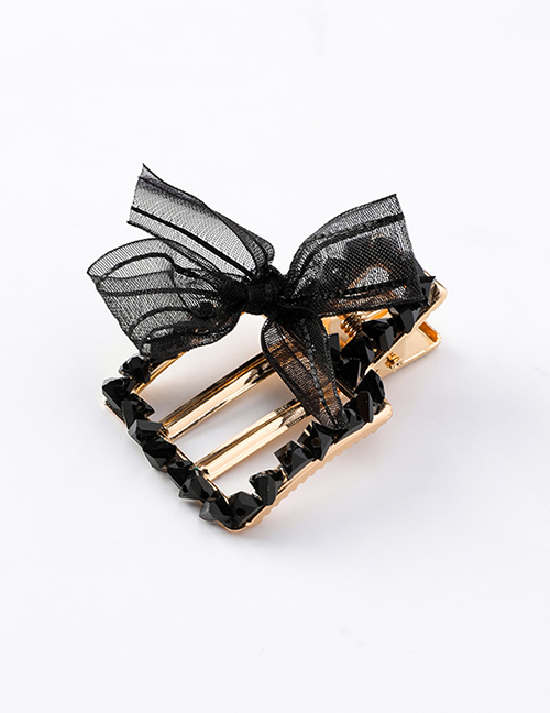 Fashion Black (square) Crepe Bow And Diamond Hair Clip