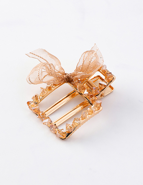 Fashion Champagne (square) Crepe Bow And Diamond Hair Clip