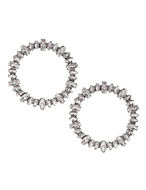 Fashion Silver Alloy Diamond Round Earrings