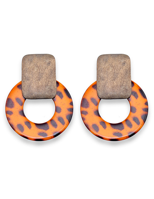 Fashion Orange Leopard Circle Earrings