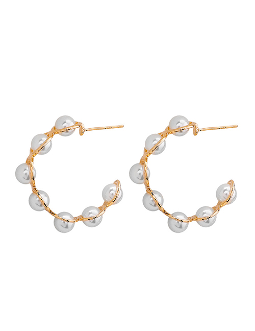 Fashion Pearl  Silver Needle Wrapped Pearl Semi-arc Crystal Earrings