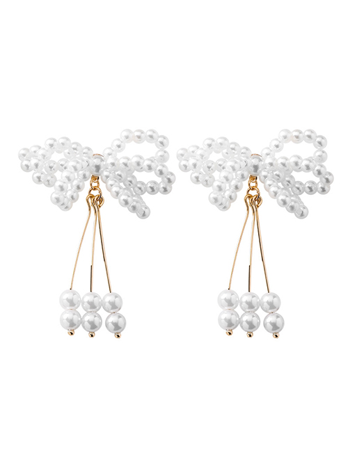Fashion Pearl Tassel  Silver Needle Fringe Asymmetric Earrings